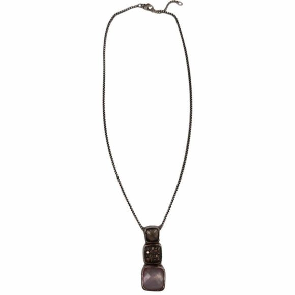 Chiclet Small Triple Drop Pendant Grey Necklace - Picture 1 of 1